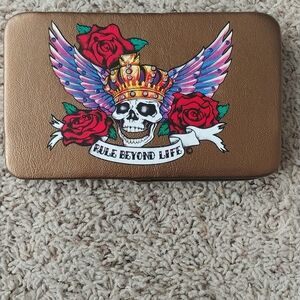 Brown Wallet with Skull and Rose Design